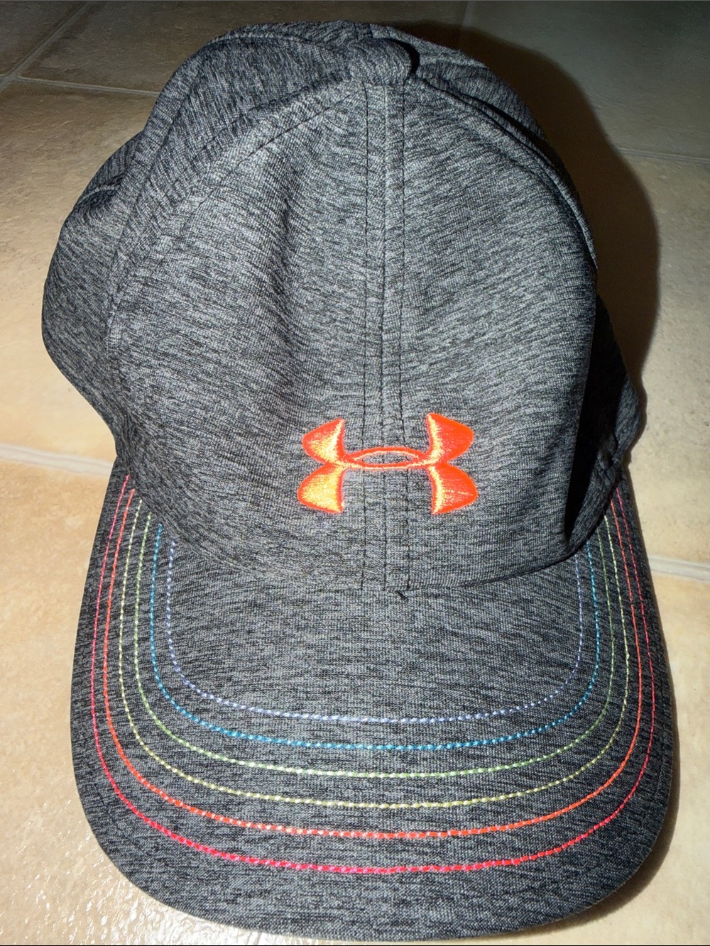 Under Armour youth Heather Gray Hat with Orange Logo and Rainbow Stitching